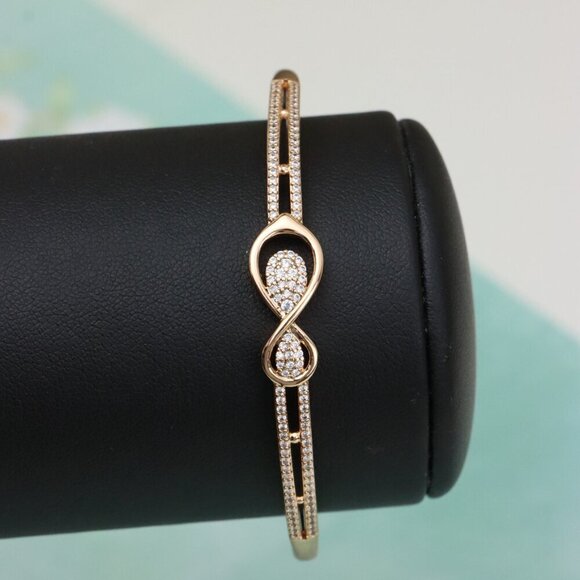 Elegant Rose Gold Infinity Design Bangle with Sparkling Stones, XPBL0489 - Picture 5 of 11